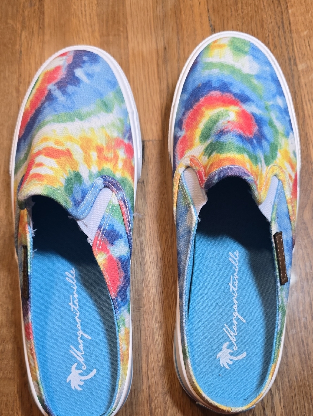 Margaritaville Womens Tie-Dye Slip-On Sneakers - Blue, Yellow, Green, Red